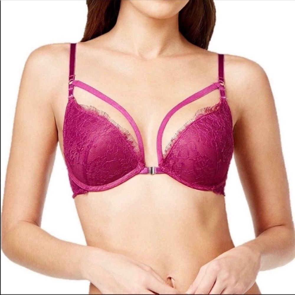 Maidenform Eyelash Lace Push-up Strappy Bra Raspberry Magenta 34B
